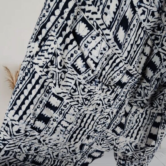 Tienda Ho Oversized Silk Midi Lagenlook Dress Navy Tribal Graphic Print Tunic - Picture 13 of 16